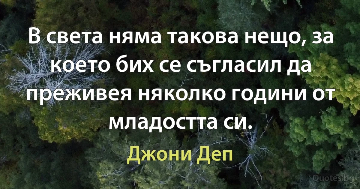 В света няма такова нещо, за което бих се съгласил да преживея няколко години от младостта си. (Джони Деп)