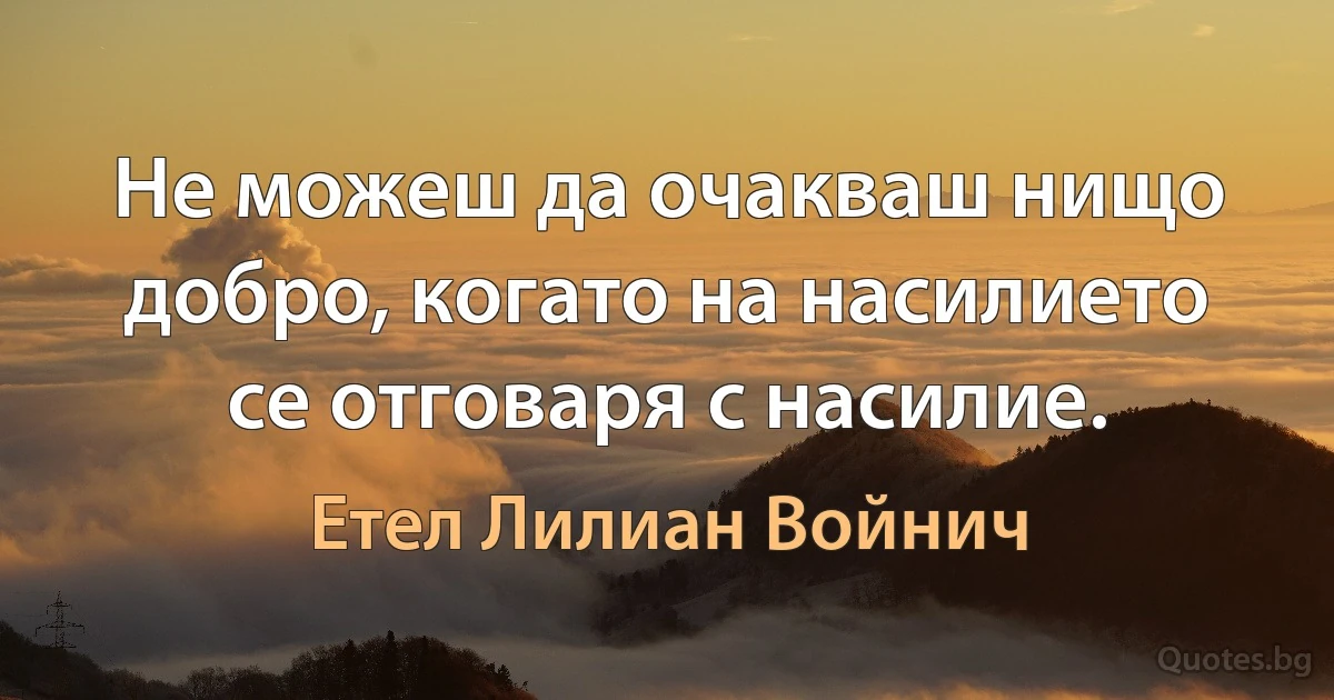 Не можеш да очакваш нищо добро, когато на насилието се отговаря с насилие. (Етел Лилиан Войнич)