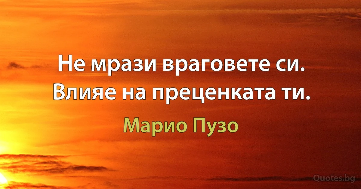 Не мрази враговете си. Влияе на преценката ти. (Марио Пузо)