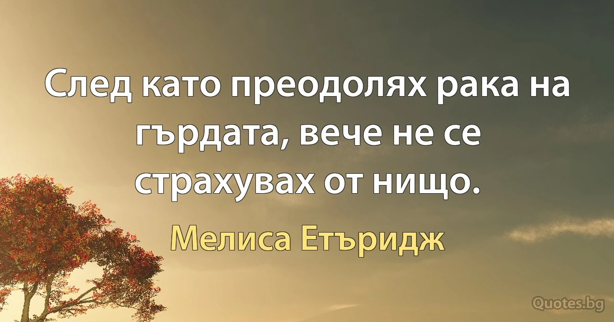 След като преодолях рака на гърдата, вече не се страхувах от нищо. (Мелиса Етъридж)