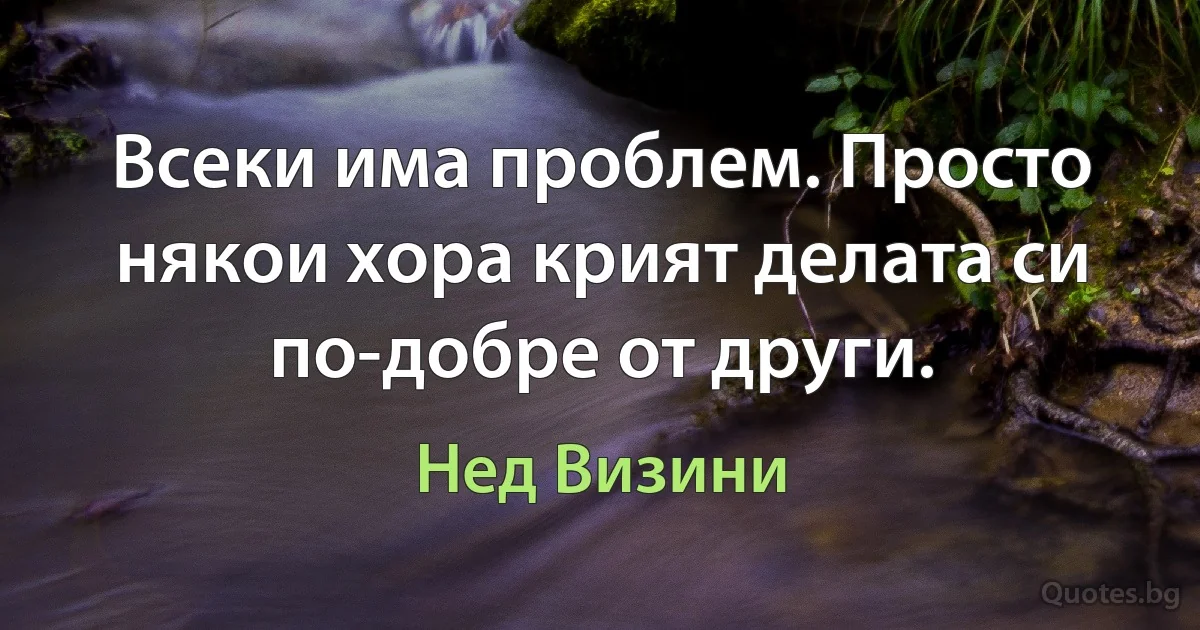 Всеки има проблем. Просто някои хора крият делата си по-добре от други. (Нед Визини)