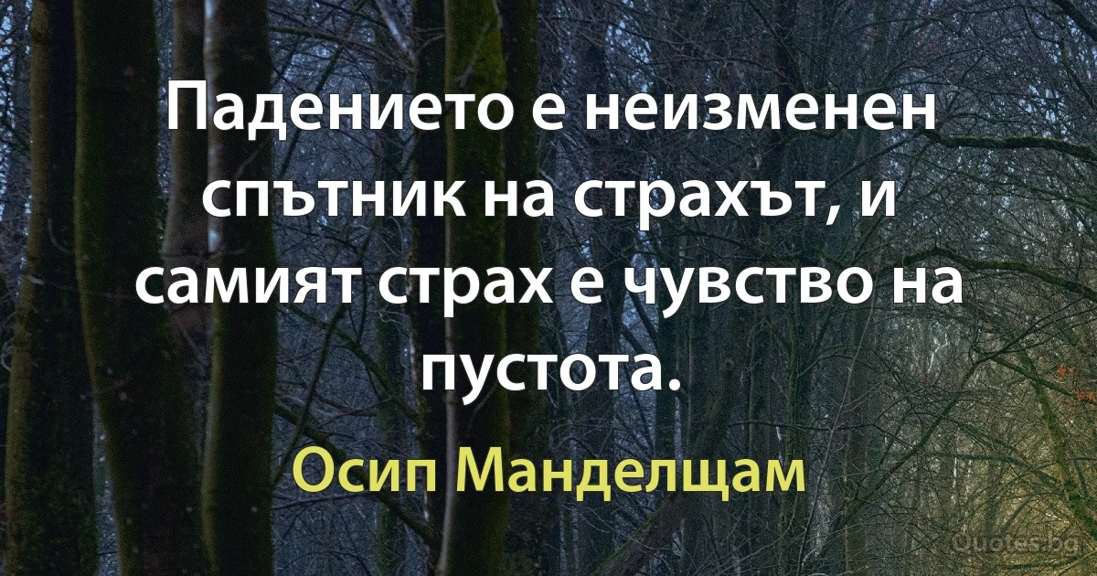 Падението е неизменен спътник на страхът, и самият страх е чувство на пустота. (Осип Манделщам)