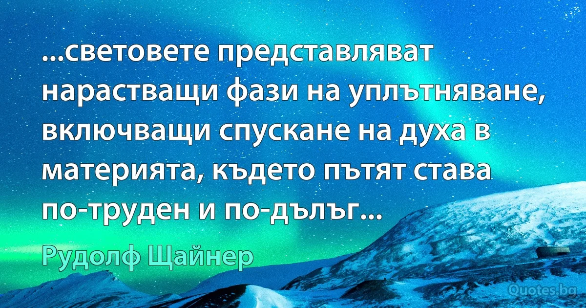 ...световете представляват нарастващи фази на уплътняване, включващи спускане на духа в материята, където пътят става по-труден и по-дълъг... (Рудолф Щайнер)