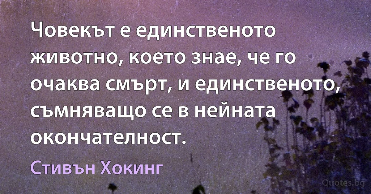 Човекът е единственото животно, което знае, че го очаква смърт, и единственото, съмняващо се в нейната окончателност. (Стивън Хокинг)