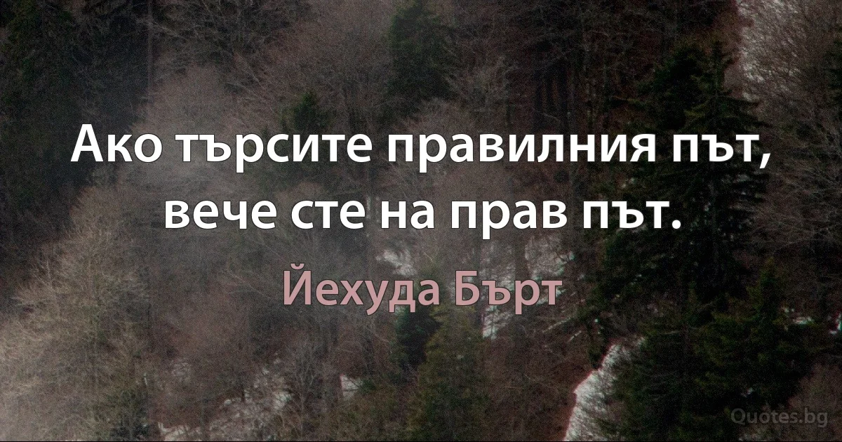 Ако търсите правилния път, вече сте на прав път. (Йехуда Бърт)