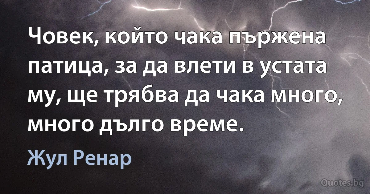 Човек, който чака пържена патица, за да влети в устата му, ще трябва да чака много, много дълго време. (Жул Ренар)