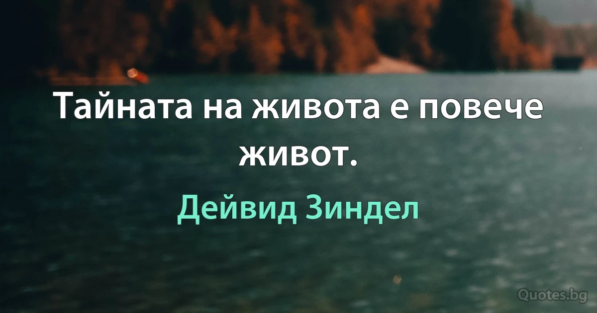 Тайната на живота е повече живот. (Дейвид Зиндел)