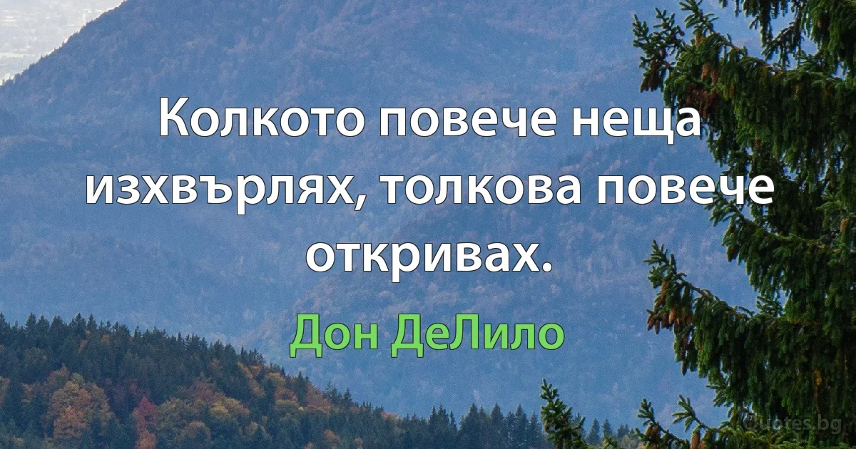 Колкото повече неща изхвърлях, толкова повече откривах. (Дон ДеЛило)