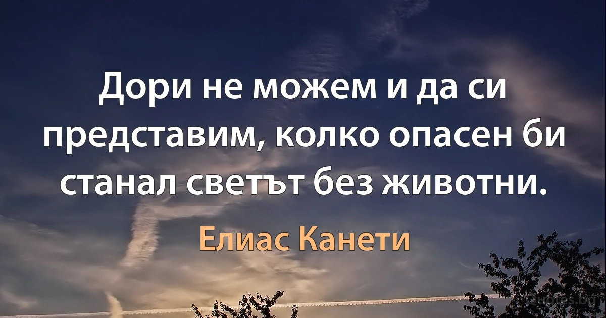 Дори не можем и да си представим, колко опасен би станал светът без животни. (Елиас Канети)