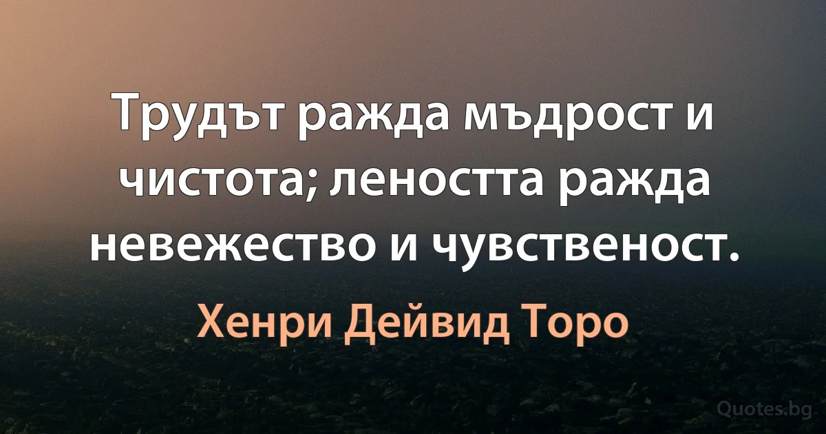 Трудът ражда мъдрост и чистота; леността ражда невежество и чувственост. (Хенри Дейвид Торо)