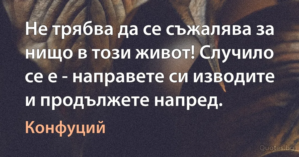 Не трябва да се съжалява за нищо в този живот! Случило се е - направете си изводите и продължете напред. (Конфуций)