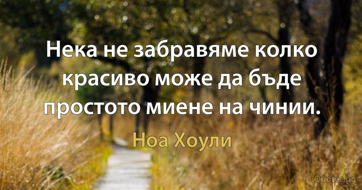 Нека не забравяме колко красиво може да бъде простото миене на чинии. (Ноа Хоули)