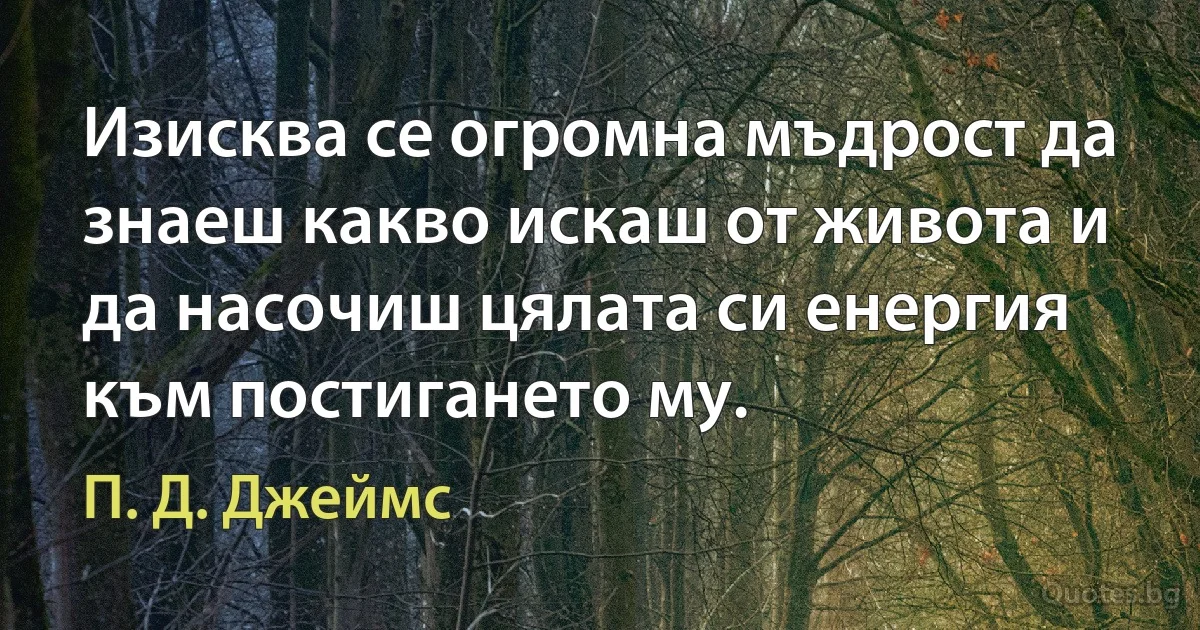 Изисква се огромна мъдрост да знаеш какво искаш от живота и да насочиш цялата си енергия към постигането му. (П. Д. Джеймс)