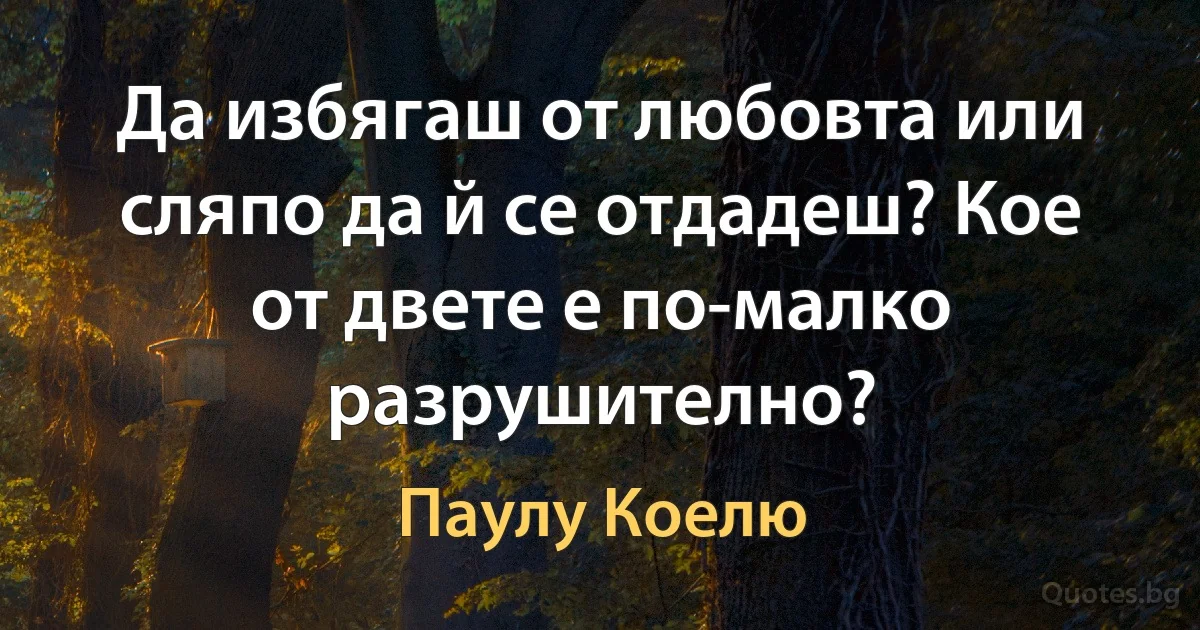 Да избягаш от любовта или сляпо да й се отдадеш? Кое от двете е по-малко разрушително? (Паулу Коелю)