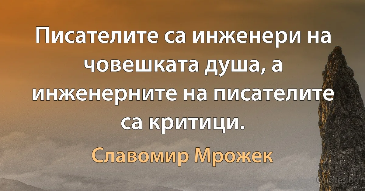 Писателите са инженери на човешката душа, а инженерните на писателите са критици. (Славомир Мрожек)