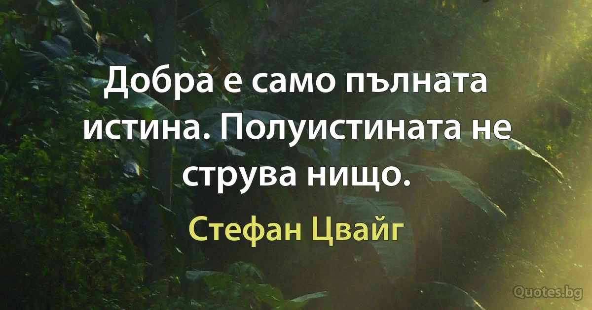 Добра е само пълната истина. Полуистината не струва нищо. (Стефан Цвайг)