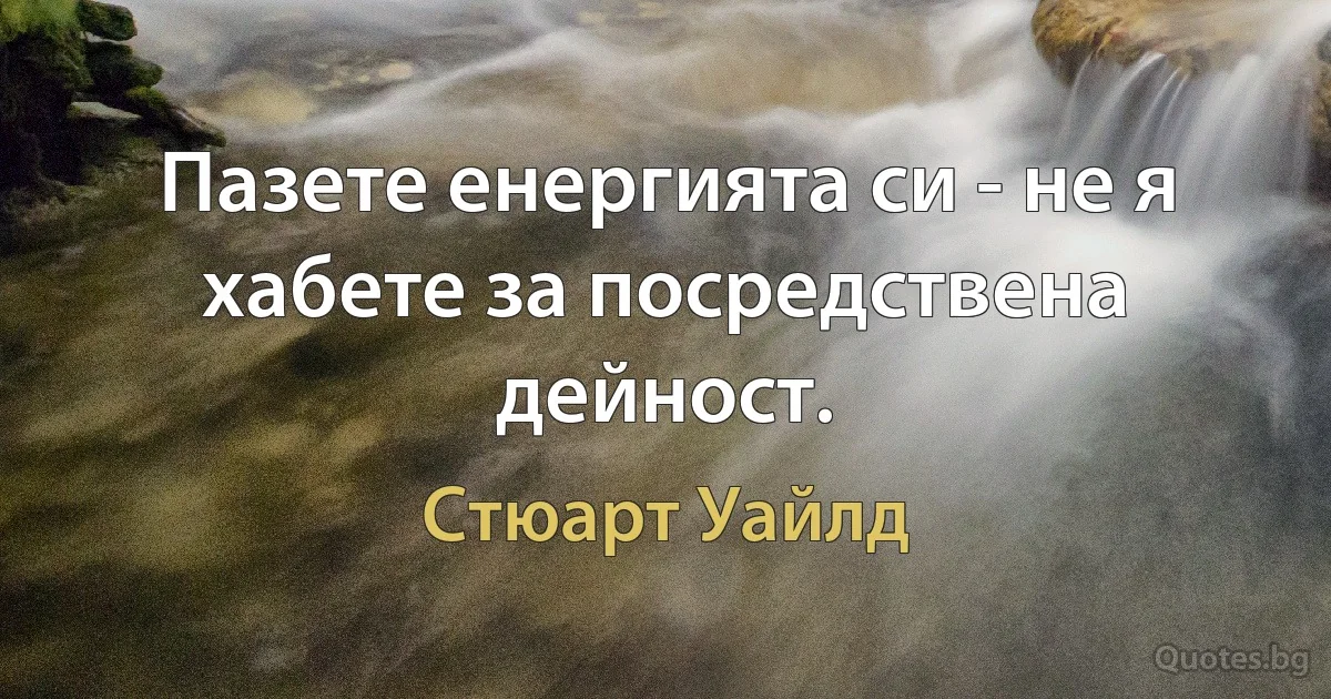 Пазете енергията си - не я хабете за посредствена дейност. (Стюарт Уайлд)