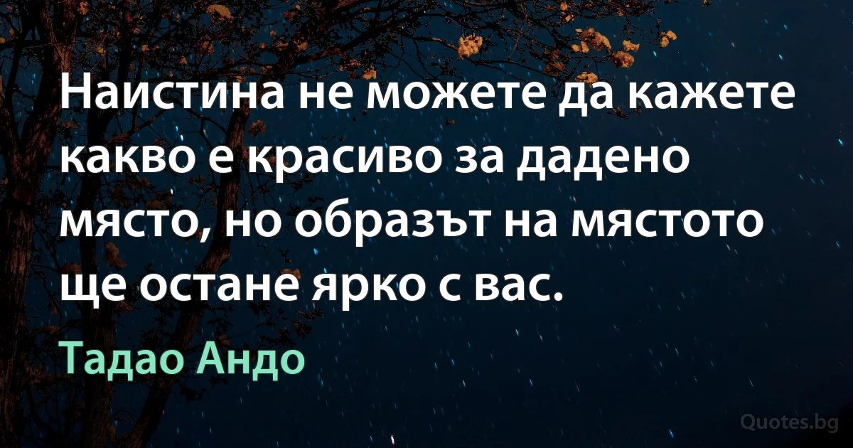 Наистина не можете да кажете какво е красиво за дадено място, но образът на мястото ще остане ярко с вас. (Тадао Андо)