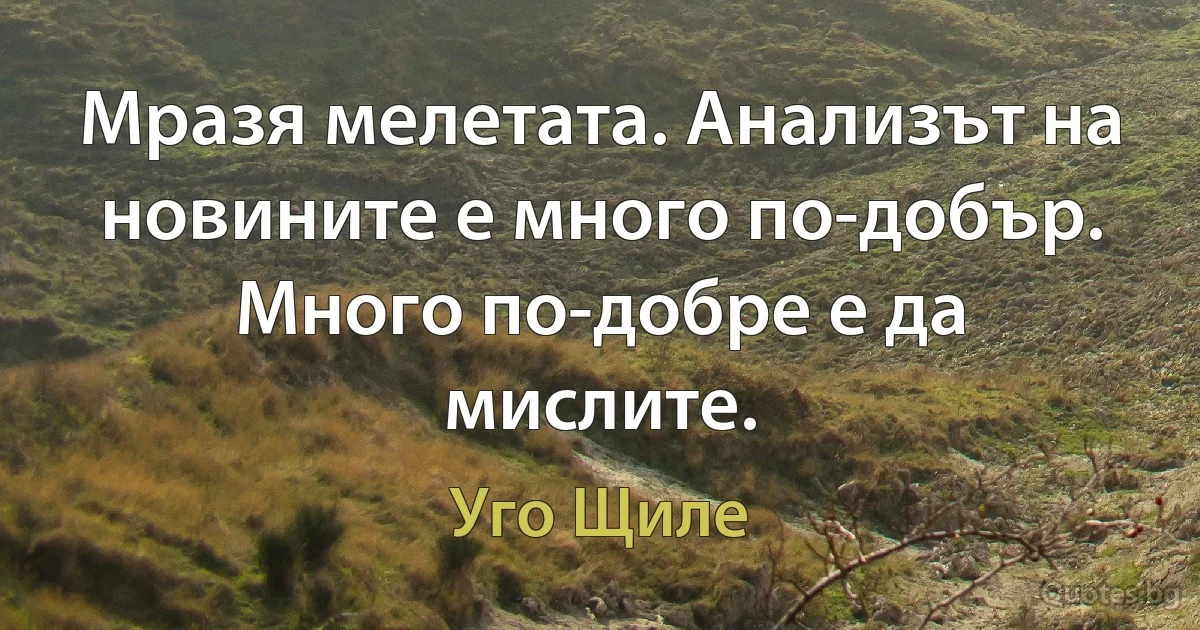 Мразя мелетата. Анализът на новините е много по-добър. Много по-добре е да мислите. (Уго Щиле)