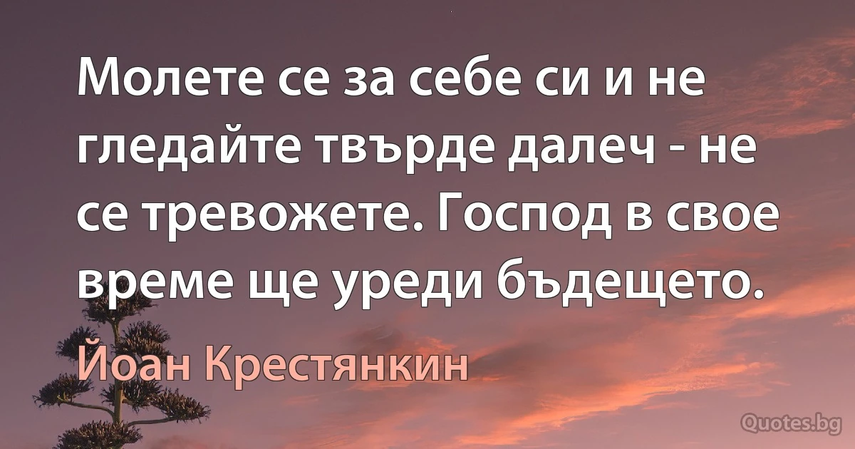 Молете се за себе си и не гледайте твърде далеч - не се тревожете. Господ в свое време ще уреди бъдещето. (Йоан Крестянкин)