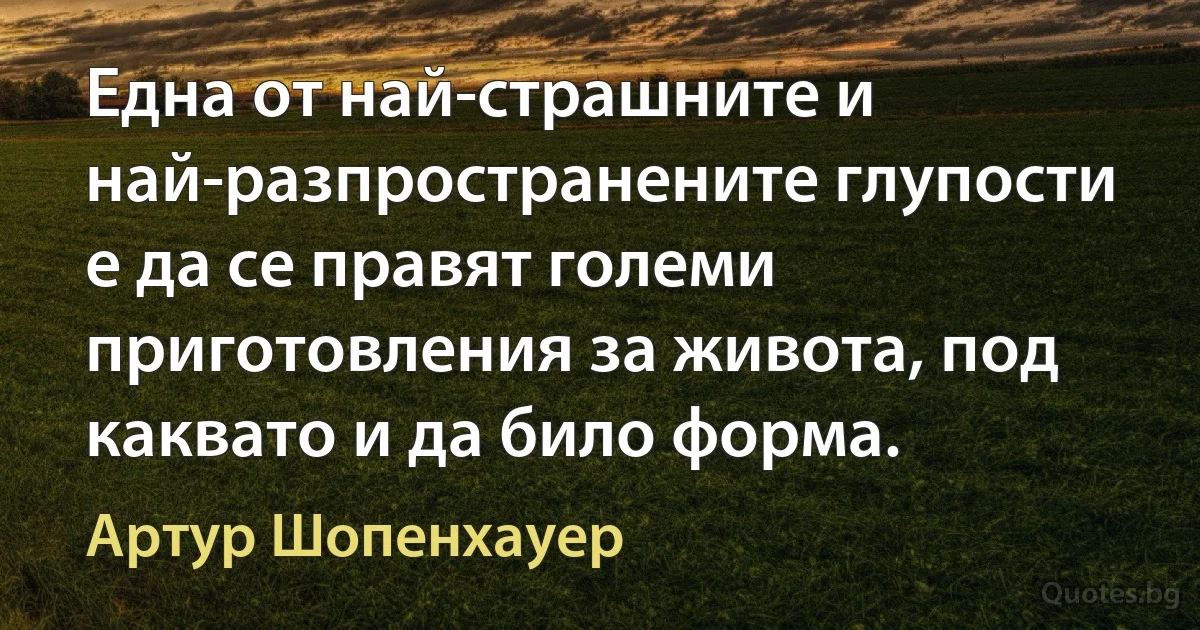 Една от най-страшните и най-разпространените глупости е да се правят големи приготовления за живота, под каквато и да било форма. (Артур Шопенхауер)