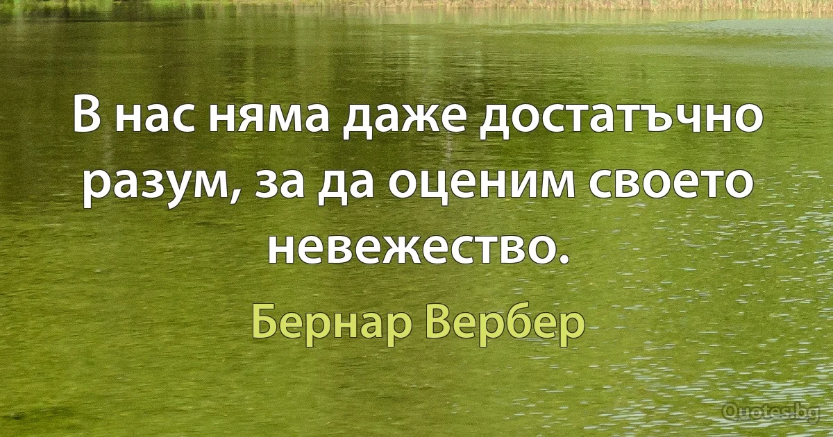 В нас няма даже достатъчно разум, за да оценим своето невежество. (Бернар Вербер)