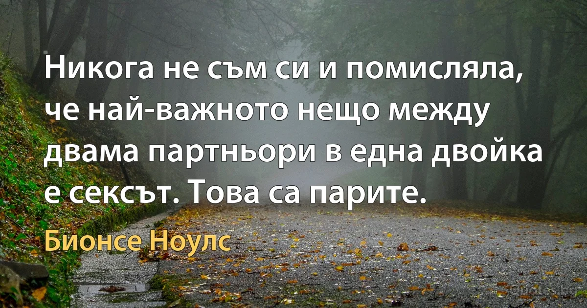 Никога не съм си и помисляла, че най-важното нещо между двама партньори в една двойка е сексът. Това са парите. (Бионсе Ноулс)