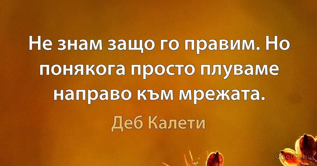 Не знам защо го правим. Но понякога просто плуваме направо към мрежата. (Деб Калети)