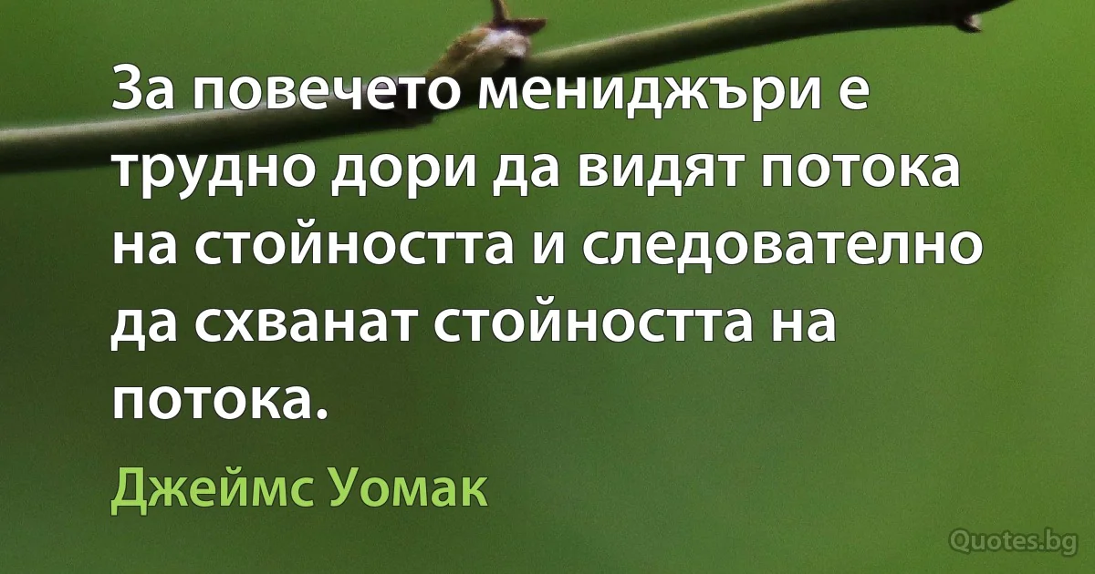 За повечето мениджъри е трудно дори да видят потока на стойността и следователно да схванат стойността на потока. (Джеймс Уомак)