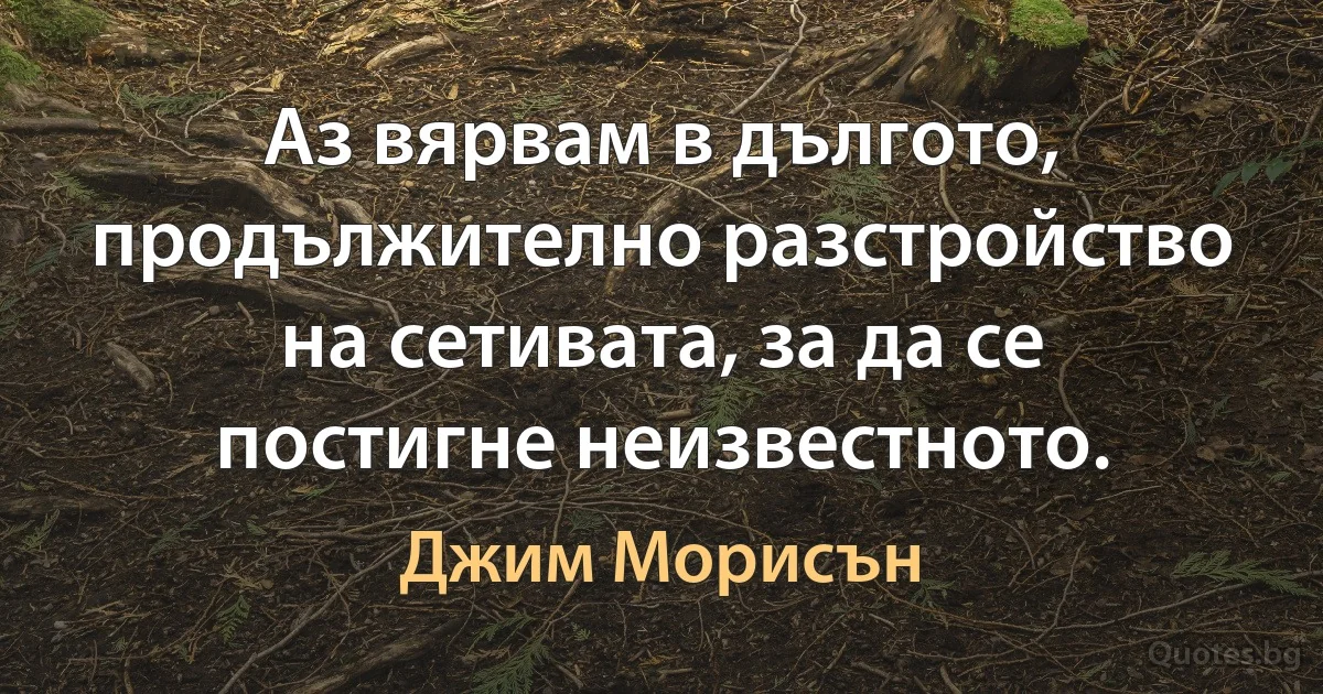 Аз вярвам в дългото, продължително разстройство на сетивата, за да се постигне неизвестното. (Джим Морисън)