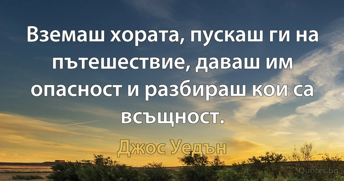 Вземаш хората, пускаш ги на пътешествие, даваш им опасност и разбираш кои са всъщност. (Джос Уедън)