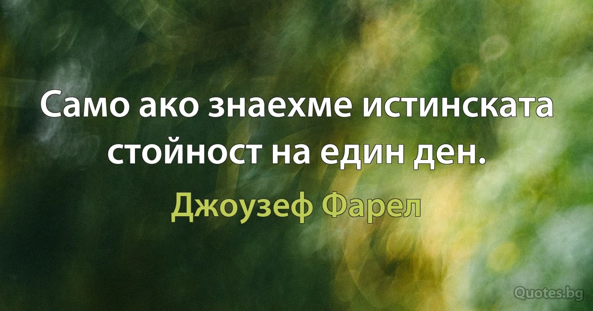 Само ако знаехме истинската стойност на един ден. (Джоузеф Фарел)