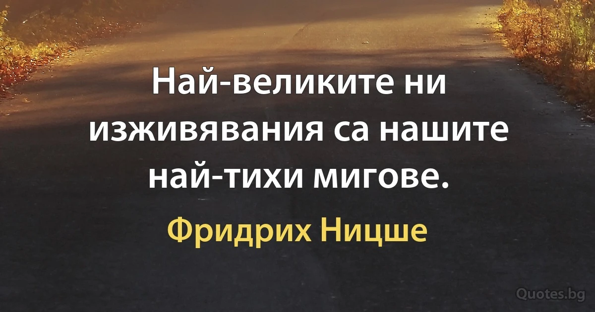 Най-великите ни изживявания са нашите най-тихи мигове. (Фридрих Ницше)