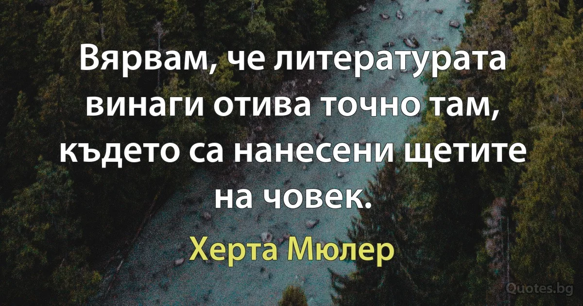 Вярвам, че литературата винаги отива точно там, където са нанесени щетите на човек. (Херта Мюлер)