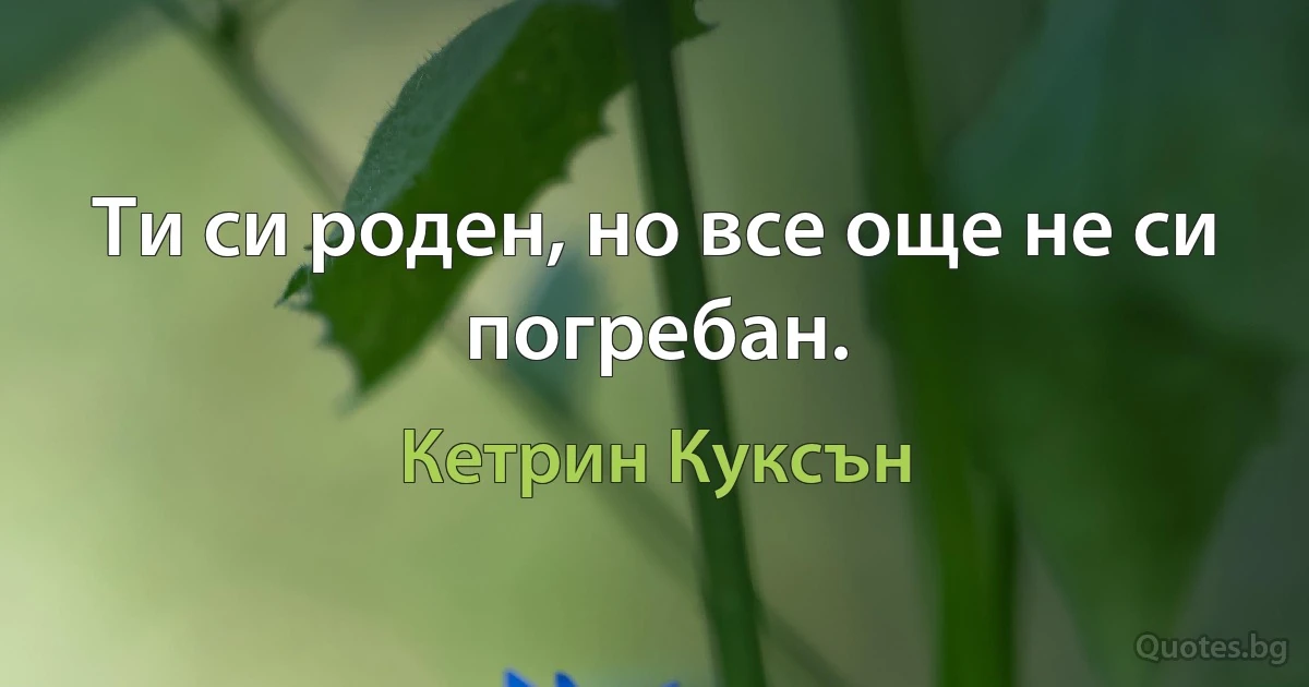 Ти си роден, но все още не си погребан. (Кетрин Куксън)