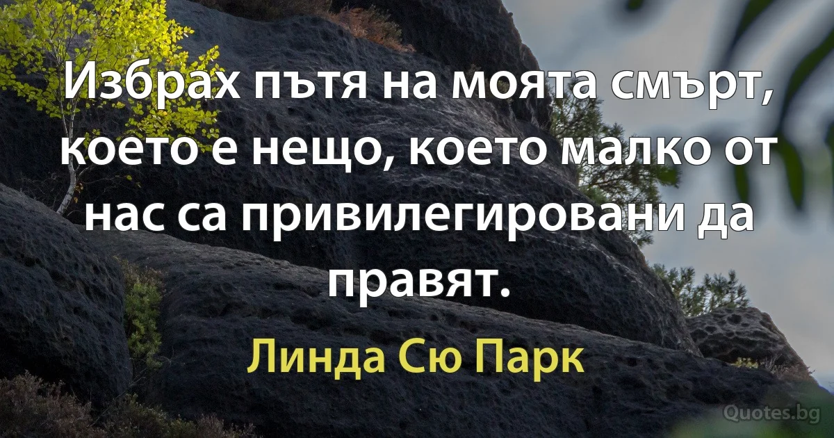 Избрах пътя на моята смърт, което е нещо, което малко от нас са привилегировани да правят. (Линда Сю Парк)