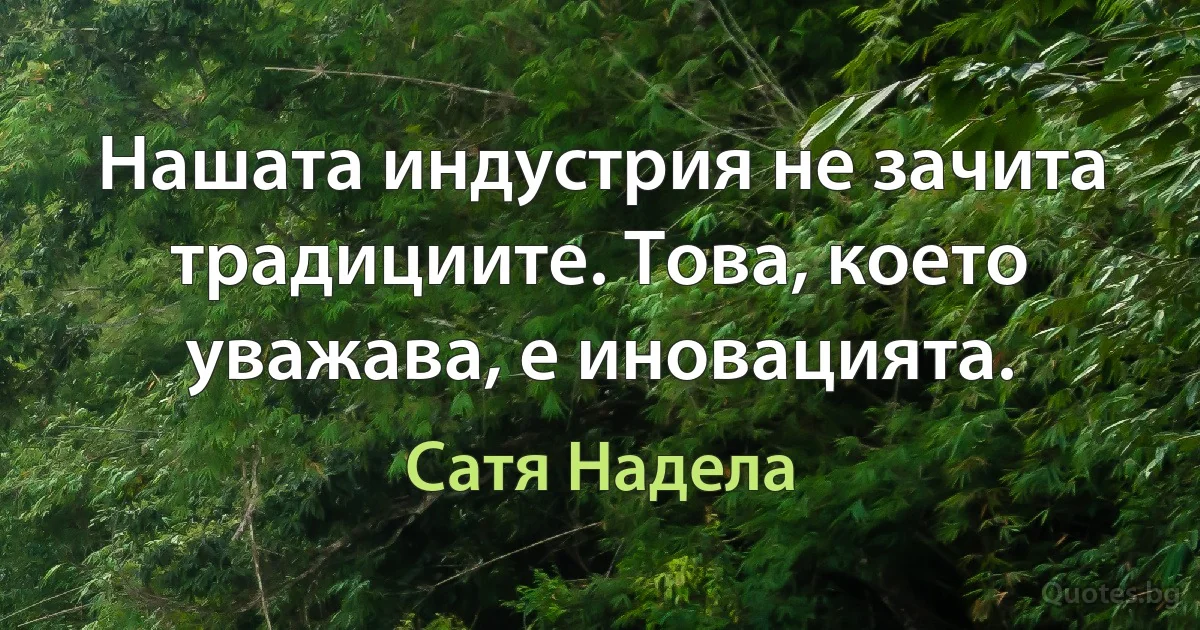 Нашата индустрия не зачита традициите. Това, което уважава, е иновацията. (Сатя Надела)