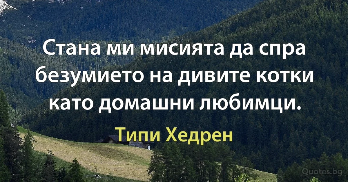 Стана ми мисията да спра безумието на дивите котки като домашни любимци. (Типи Хедрен)