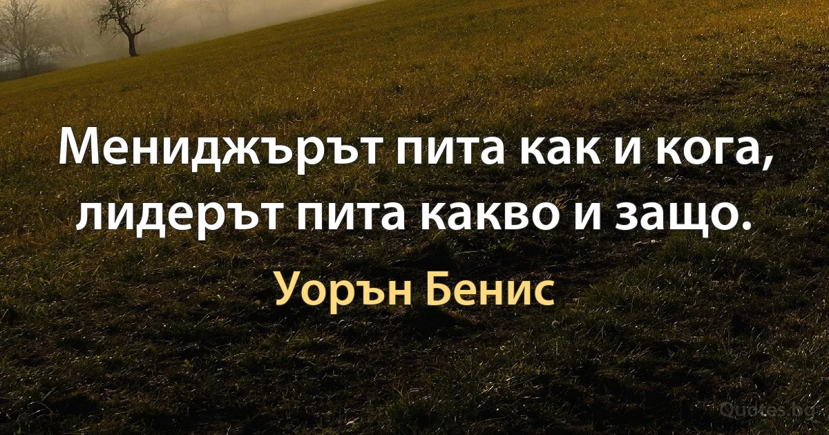 Мениджърът пита как и кога, лидерът пита какво и защо. (Уорън Бенис)