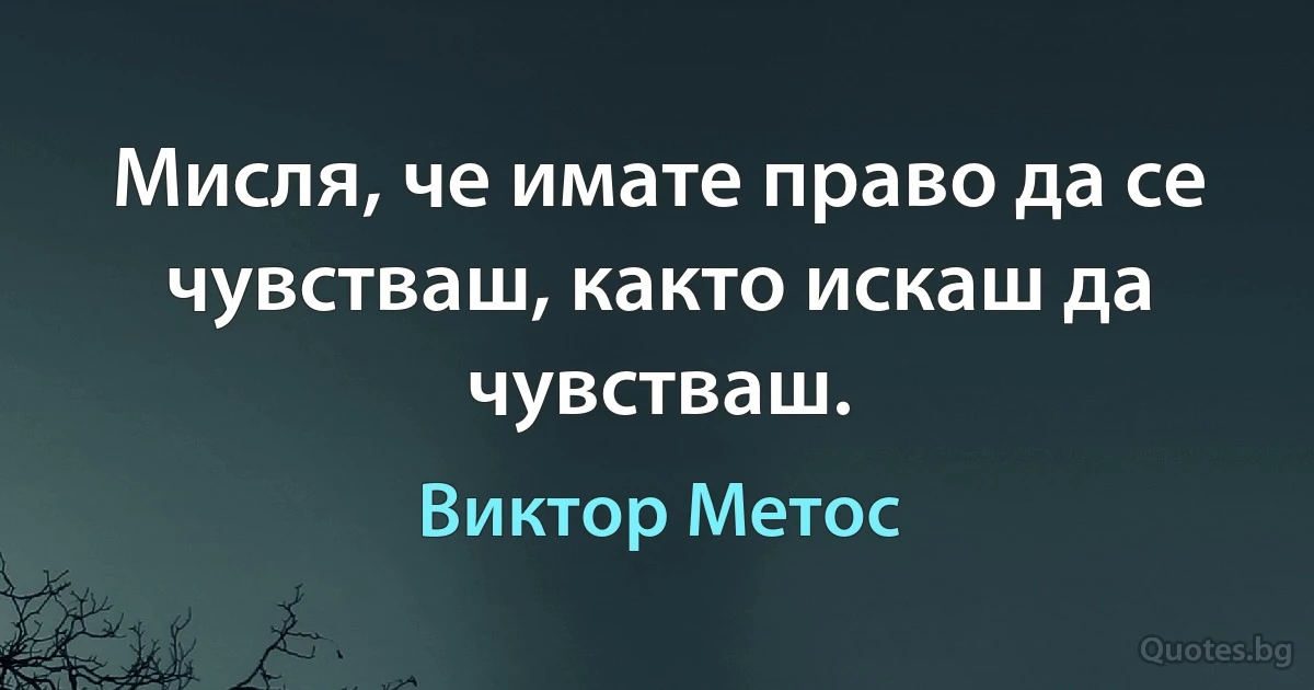 Мисля, че имате право да се чувстваш, както искаш да чувстваш. (Виктор Метос)