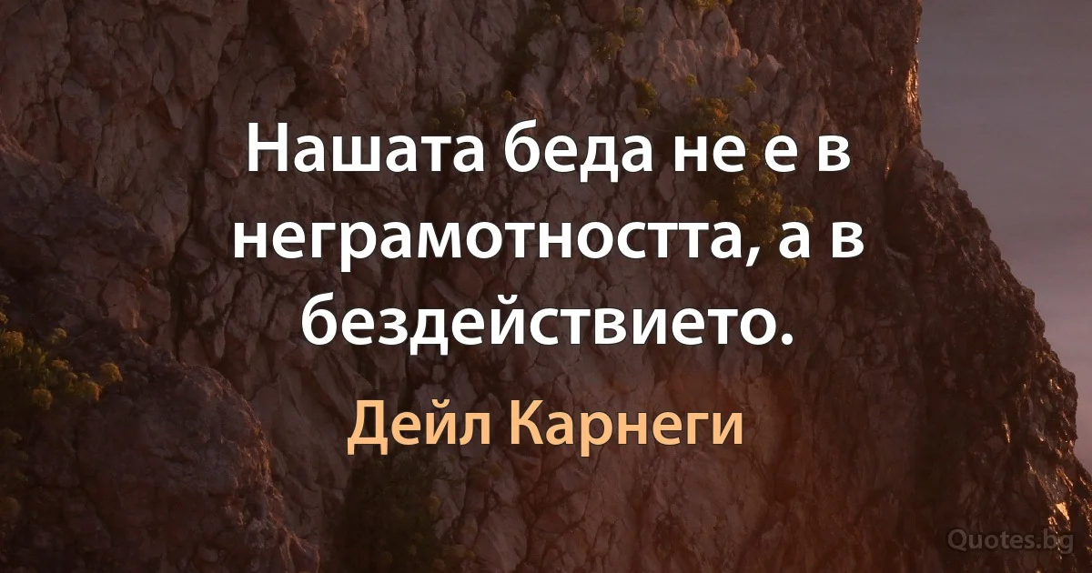 Нашата беда не е в неграмотността, а в бездействието. (Дейл Карнеги)