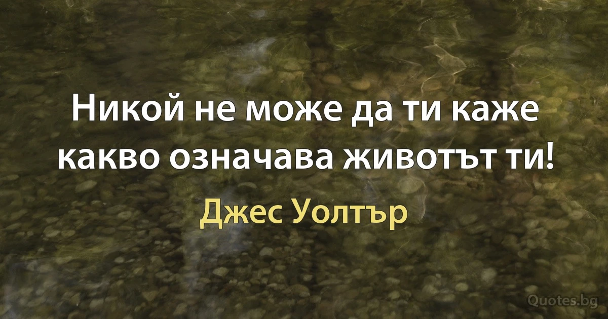 Никой не може да ти каже какво означава животът ти! (Джес Уолтър)