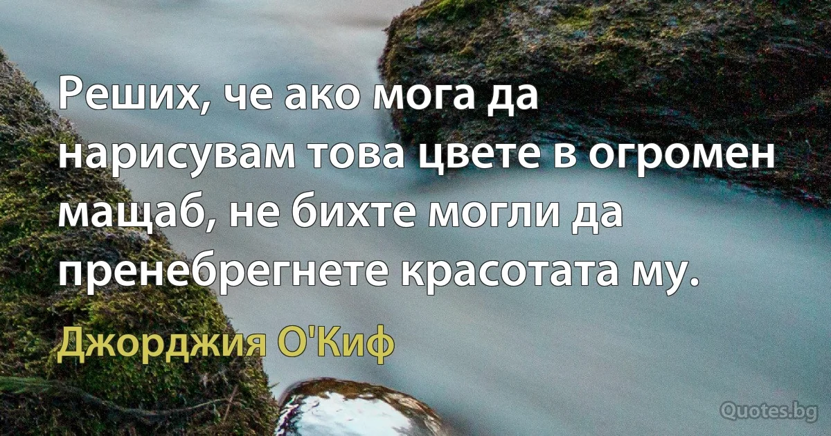 Реших, че ако мога да нарисувам това цвете в огромен мащаб, не бихте могли да пренебрегнете красотата му. (Джорджия О'Киф)