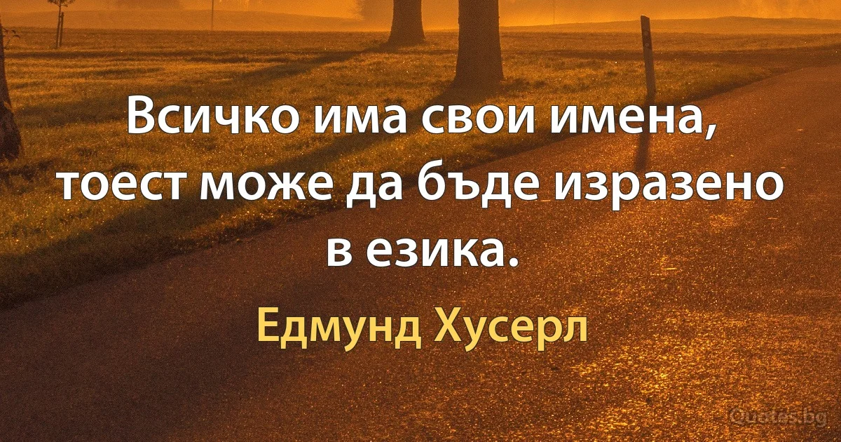 Всичко има свои имена, тоест може да бъде изразено в езика. (Едмунд Хусерл)