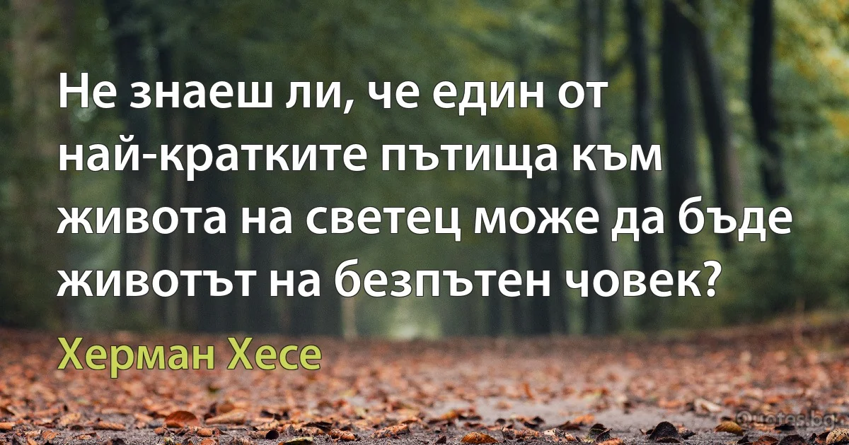 Не знаеш ли, че един от най-кратките пътища към живота на светец може да бъде животът на безпътен човек? (Херман Хесе)