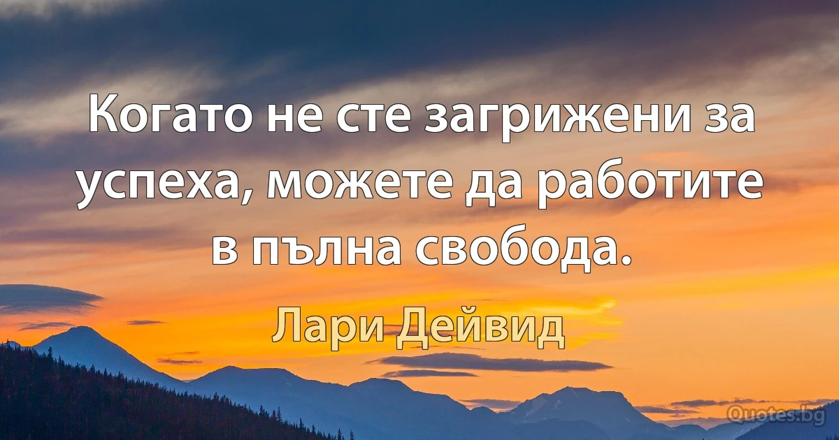 Когато не сте загрижени за успеха, можете да работите в пълна свобода. (Лари Дейвид)