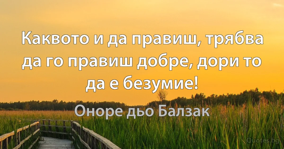 Каквото и да правиш, трябва да го правиш добре, дори то да е безумие! (Оноре дьо Балзак)