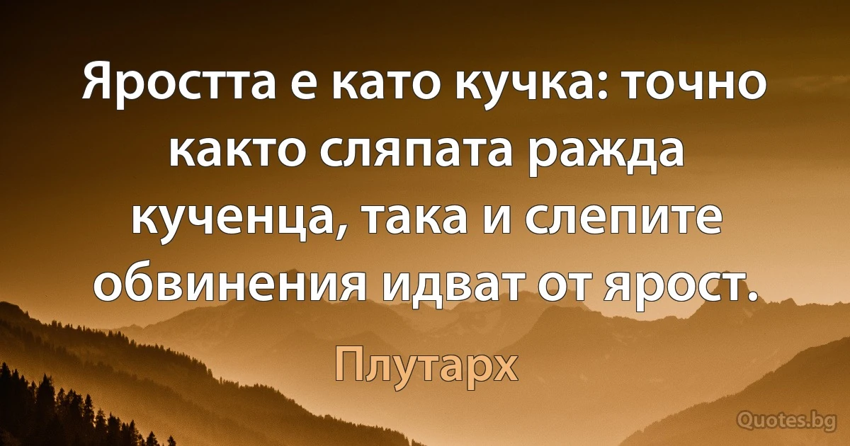 Яростта е като кучка: точно както сляпата ражда кученца, така и слепите обвинения идват от ярост. (Плутарх)