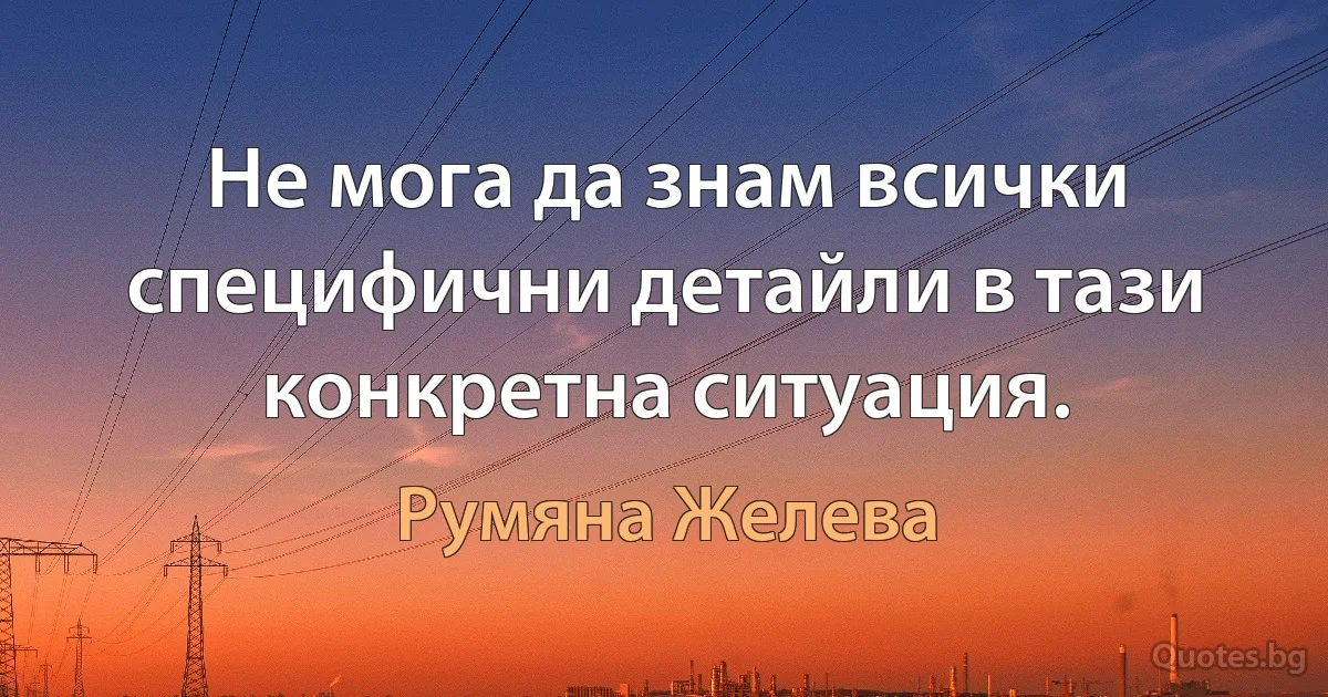 Не мога да знам всички специфични детайли в тази конкретна ситуация. (Румяна Желева)