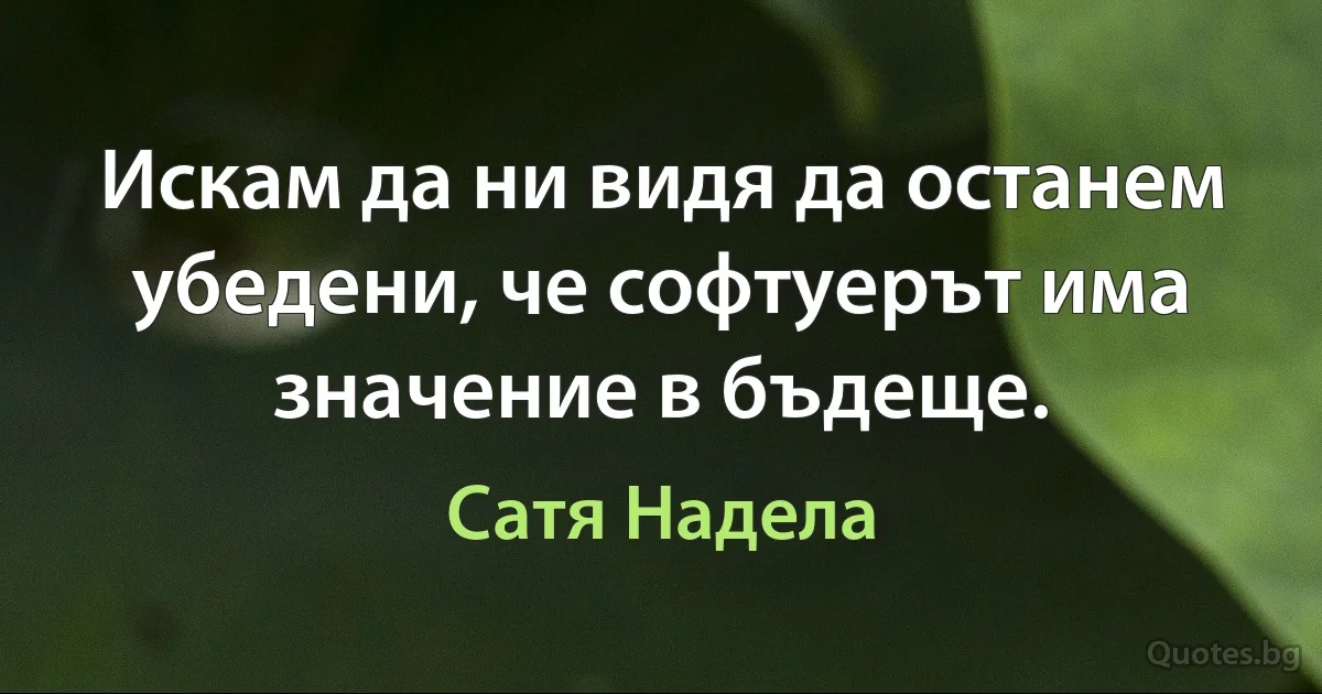 Искам да ни видя да останем убедени, че софтуерът има значение в бъдеще. (Сатя Надела)